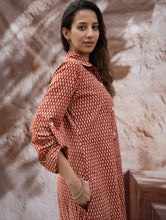 Load image into Gallery viewer, Bagru Hand Block Printed Shirt Dress - Brick Drops