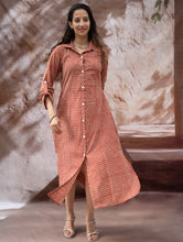 Load image into Gallery viewer, Bagru Hand Block Printed Shirt Dress - Brick Drops