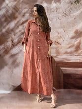 Load image into Gallery viewer, Bagru Hand Block Printed Shirt Dress - Brick Drops