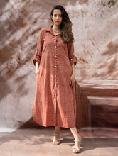 Load image into Gallery viewer, Bagru Hand Block Printed Shirt Dress - Brick Drops