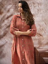 Load image into Gallery viewer, Bagru Hand Block Printed Shirt Dress - Brick Drops