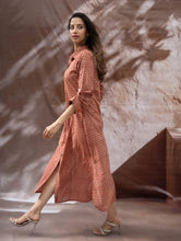 Load image into Gallery viewer, Bagru Hand Block Printed Shirt Dress - Brick Drops