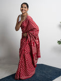 Cotton Appeal. Dabu Hand Block Printed Mul Cotton Saree - Red Flora