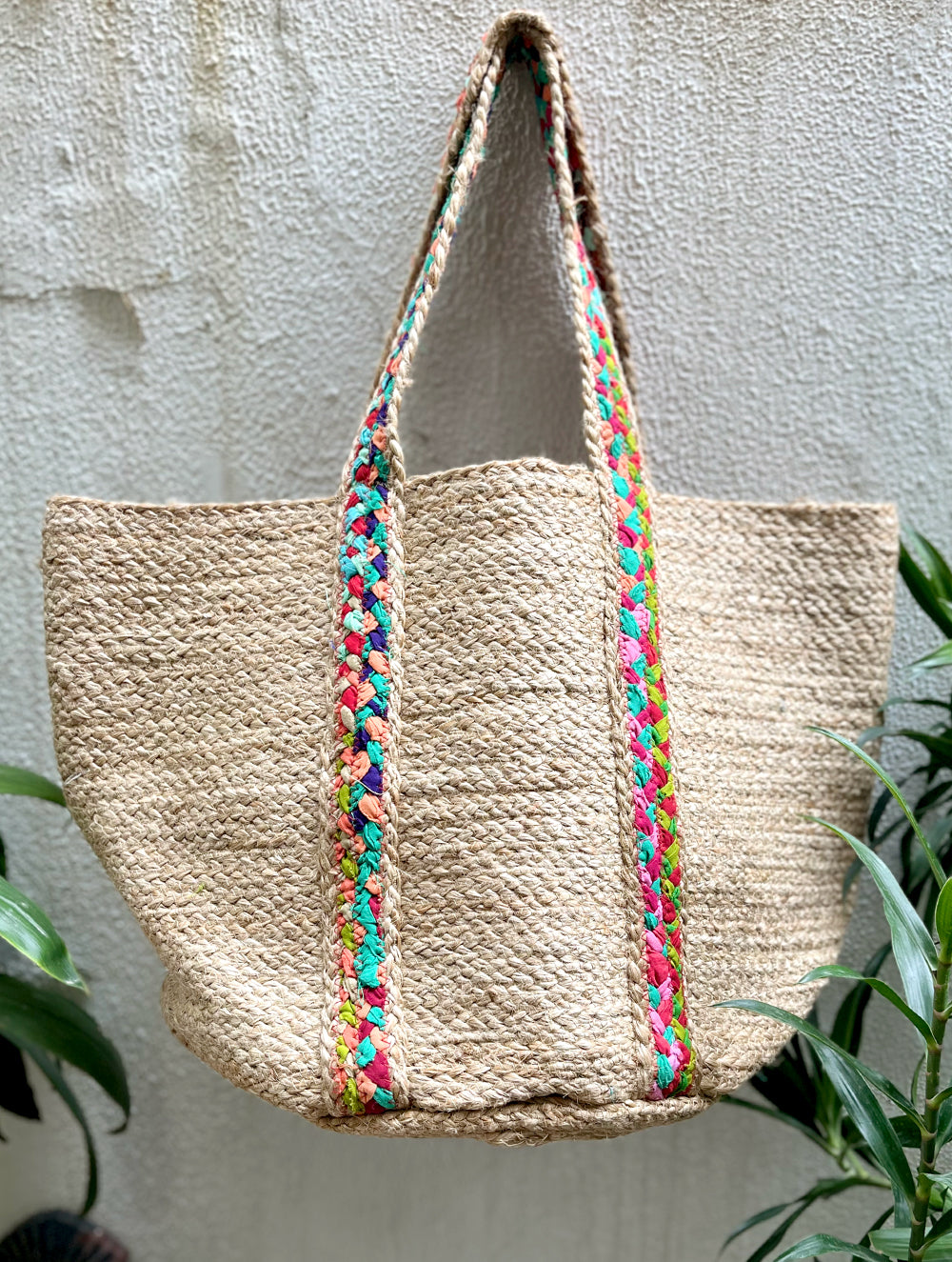 Load image into Gallery viewer, Boho Chic Jute Tote with Braided Accents