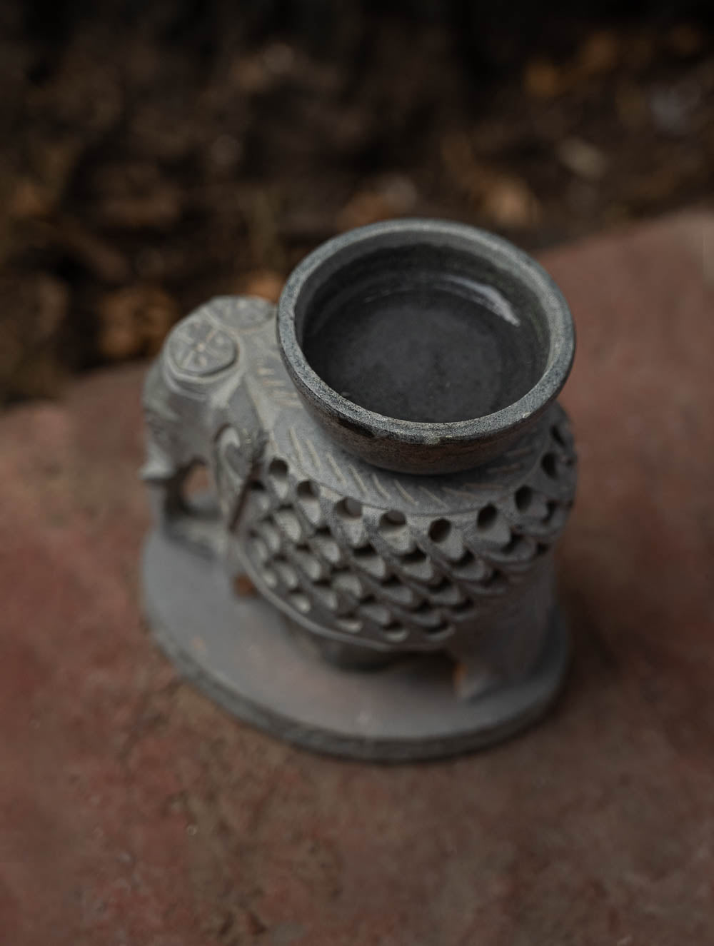 Carved Filigree Elephant Stone Aroma Oil Diffuser (4" x 4'')