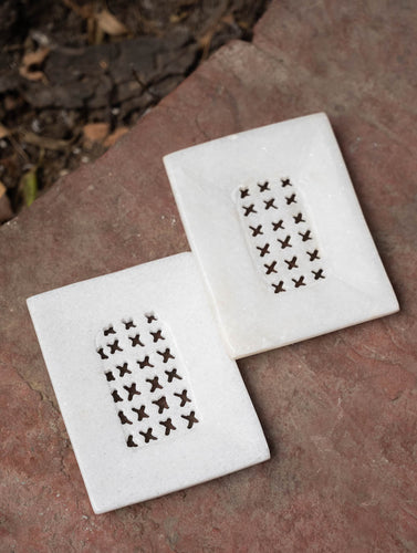 Carved Marble Rectangular Soap Holder (Set of Two)