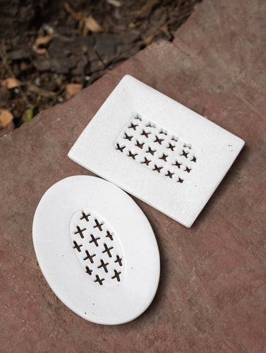 Carved Marble Soap Holders - White Duo (Set of Two)