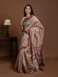 Chanderi Elegance. Bagru Hand Block Printed Saree - Deep Red Florets