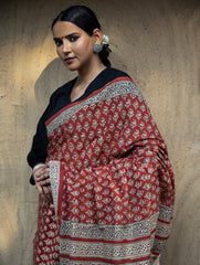 Classic Appeal. Bagru Hand Block Printed Mul Cotton Saree - Vibrant Flora