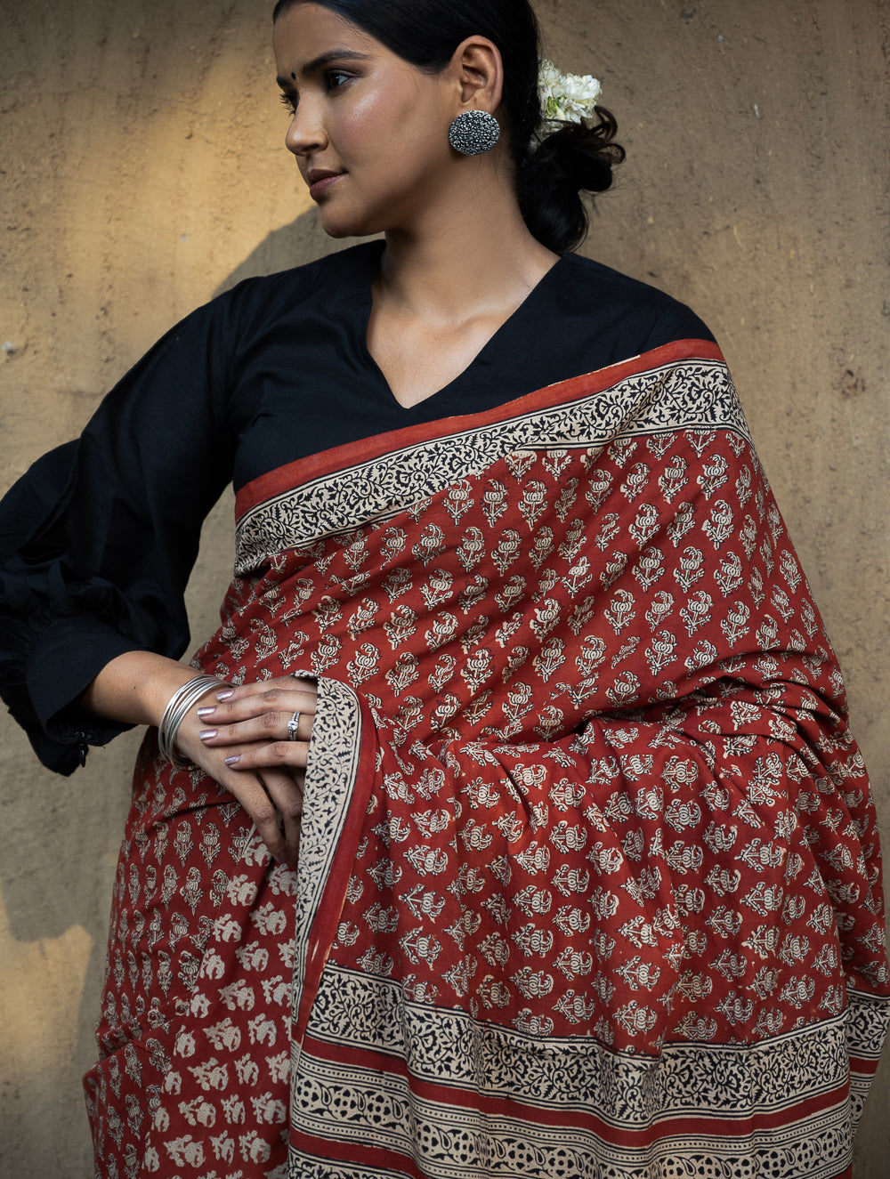 Classic Appeal. Bagru Hand Block Printed Mul Cotton Saree - Vibrant Flora