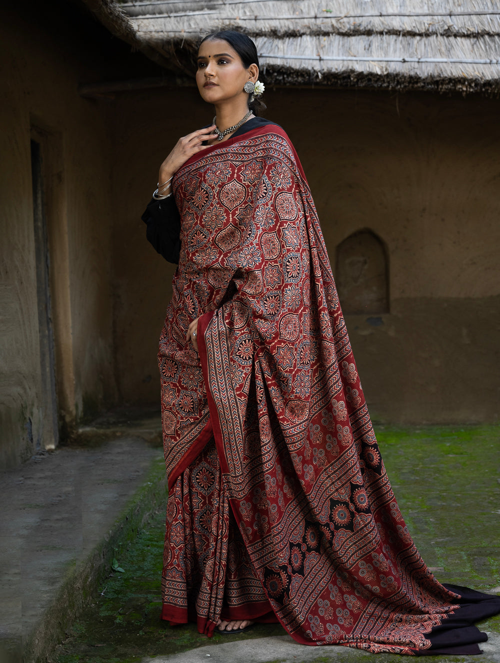 Maheshwari Ajrakh Handblock Printed Sarees , Manufacturers & Wholesalerse