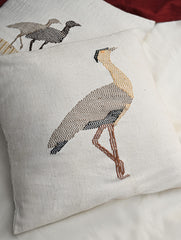 Exclusive Handwoven Kashida Cushion Covers - Great Indian Bustard (Set of 2), 16"x16"