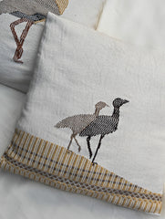 Exclusive Handwoven Kashida Cushion Covers - Great Indian Bustard (Set of 2), 16"x16"