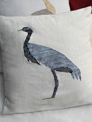 Exclusive Handwoven Kashida Cushion Covers - Sarus Crane (Set of 2), 16"x16"