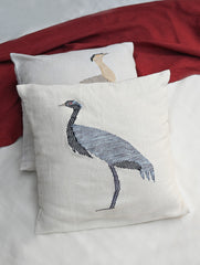 Exclusive Handwoven Kashida Cushion Covers - Sarus Crane (Set of 2), 16"x16"