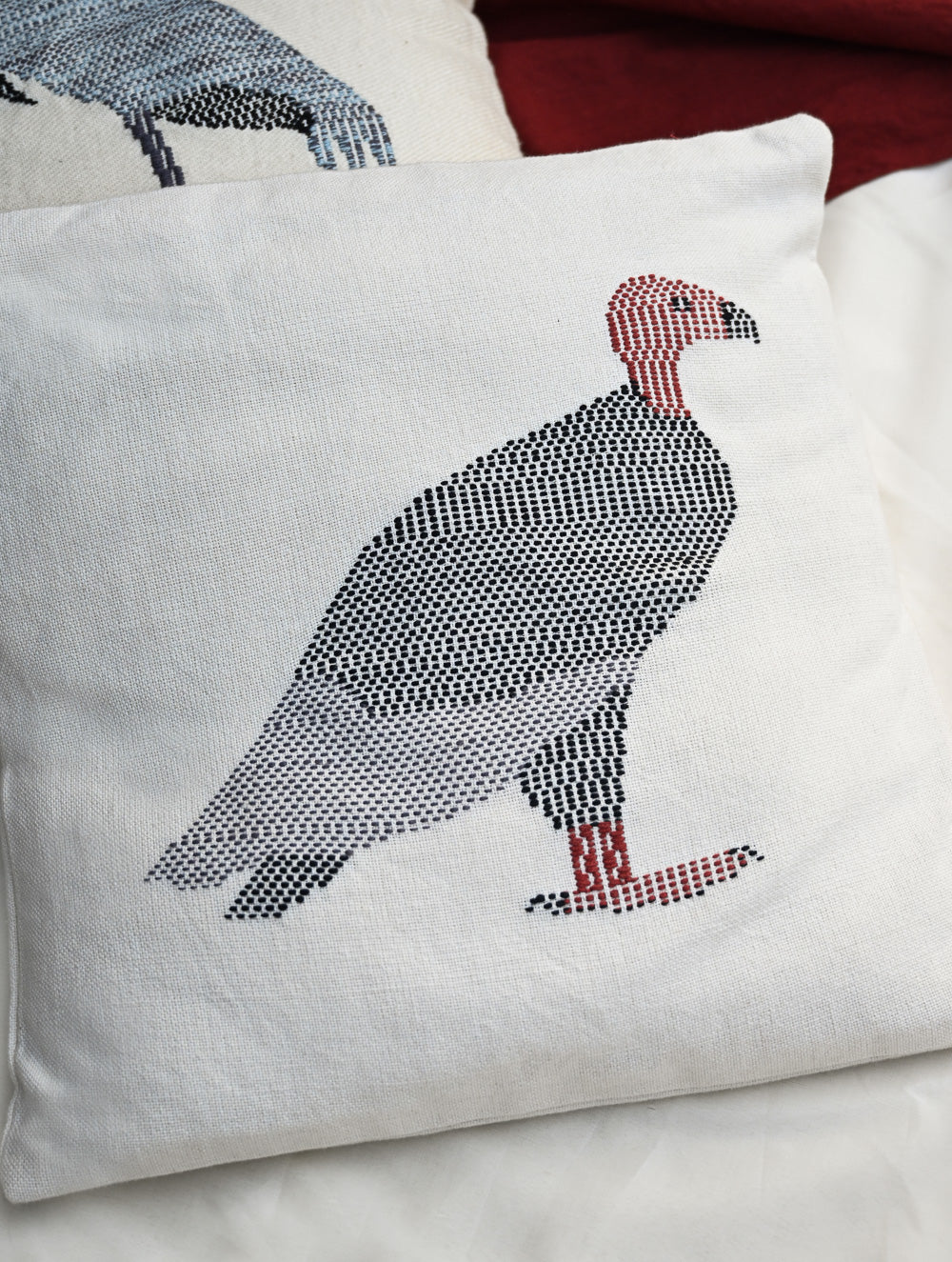 Exclusive Handwoven Kashida Cushion Covers - Sarus Crane & Vulture (Set of 2), 16"x16"