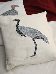 Exclusive Handwoven Kashida Cushion Covers - Sarus Crane & Vulture (Set of 2), 16"x16"