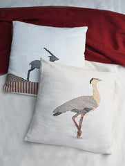Exclusive Handwoven Kashida Cushion Covers - Sarus Crane & Black Deer (Set of 2), 16"x16"