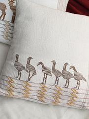 Exclusive Handwoven Kashida Cushion Covers - Sarus Crane & Black Buck (Set of 2), 16"x16"