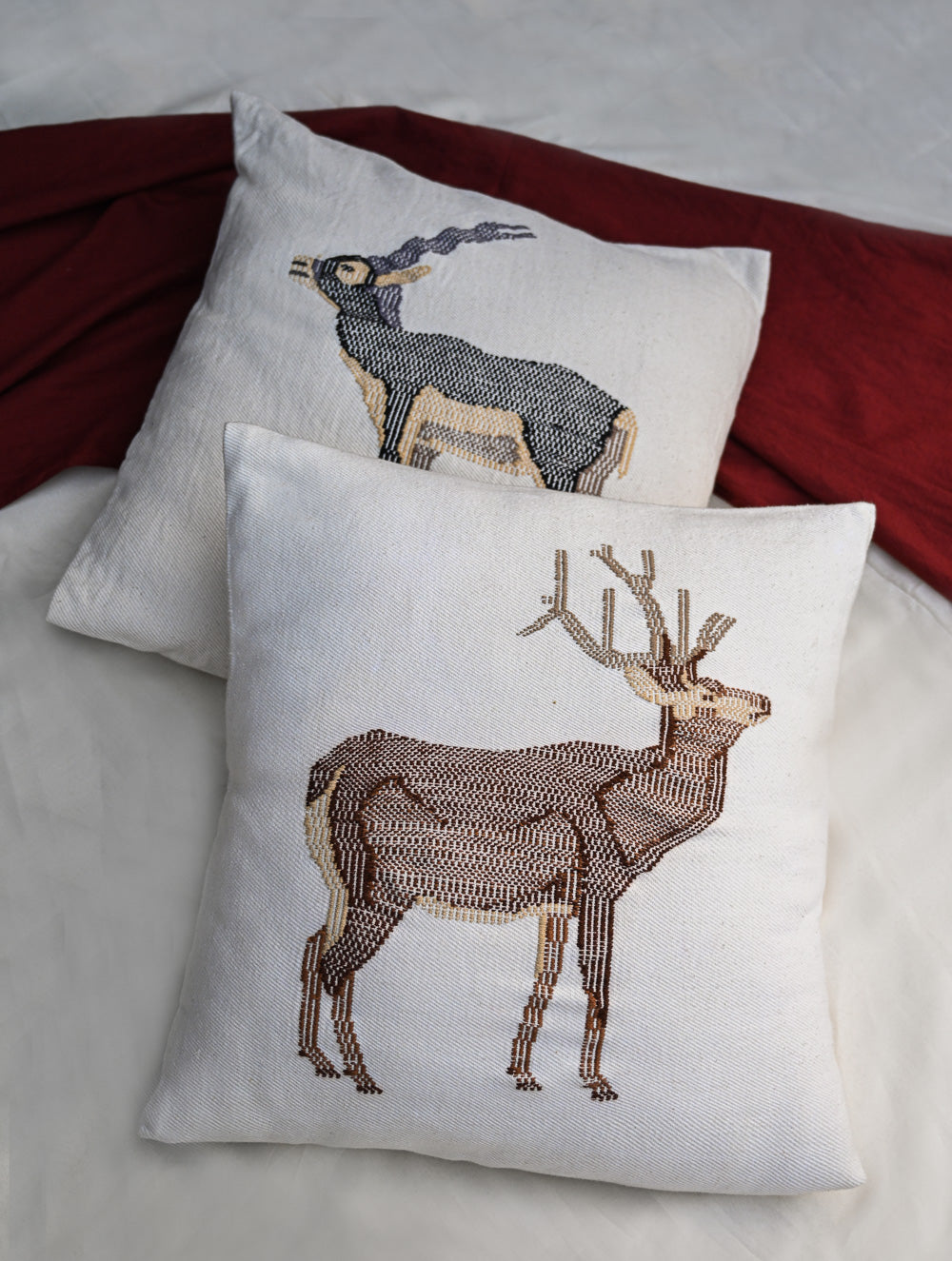 Exclusive, Large Handwoven Kashida Cushion Covers - Van Vihar (Set of 2), 20"x 20" 