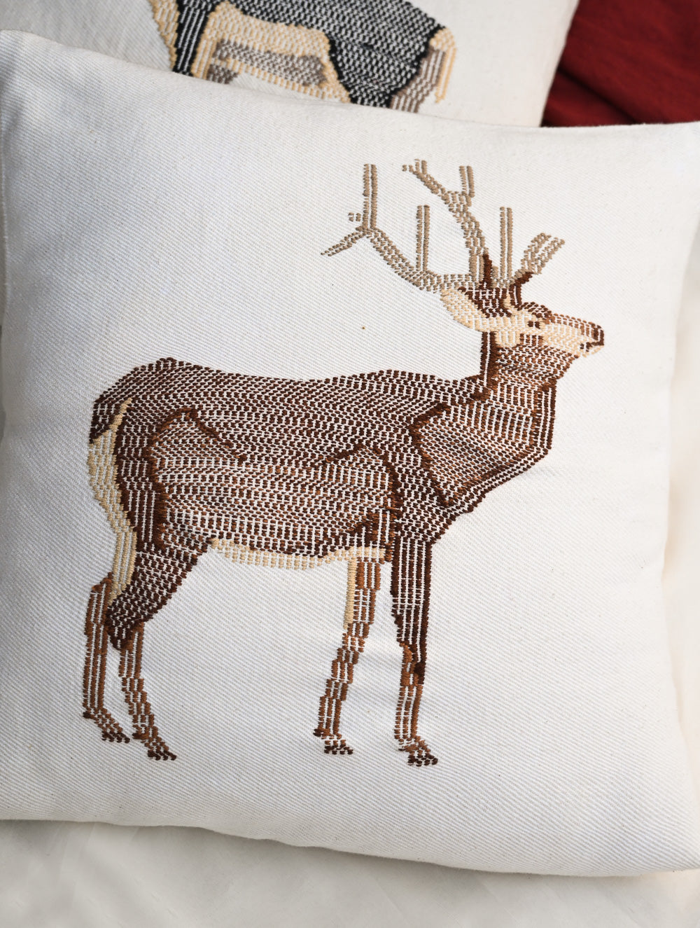 Exclusive, Large Handwoven Kashida Cushion Covers - Van Vihar (Set of 2), 20"x 20" 