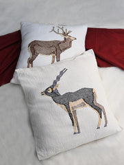 Exclusive, Large Handwoven Kashida Cushion Covers - Van Vihar (Set of 2), 20"x 20" 
