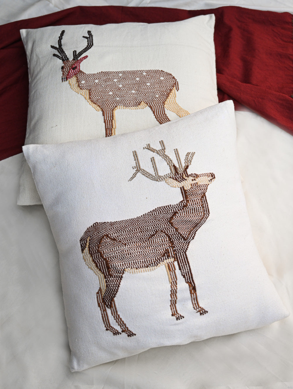 Exclusive, Large Handwoven Kashida Cushion Covers - Mrigaya (Set of 2), 20"x 20" 