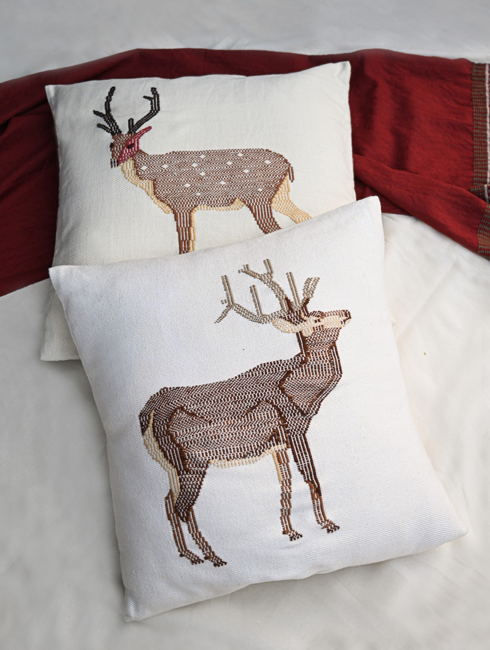 Exclusive, Large Handwoven Kashida Cushion Covers - Mrigaya (Set of 2), 20"x 20" 