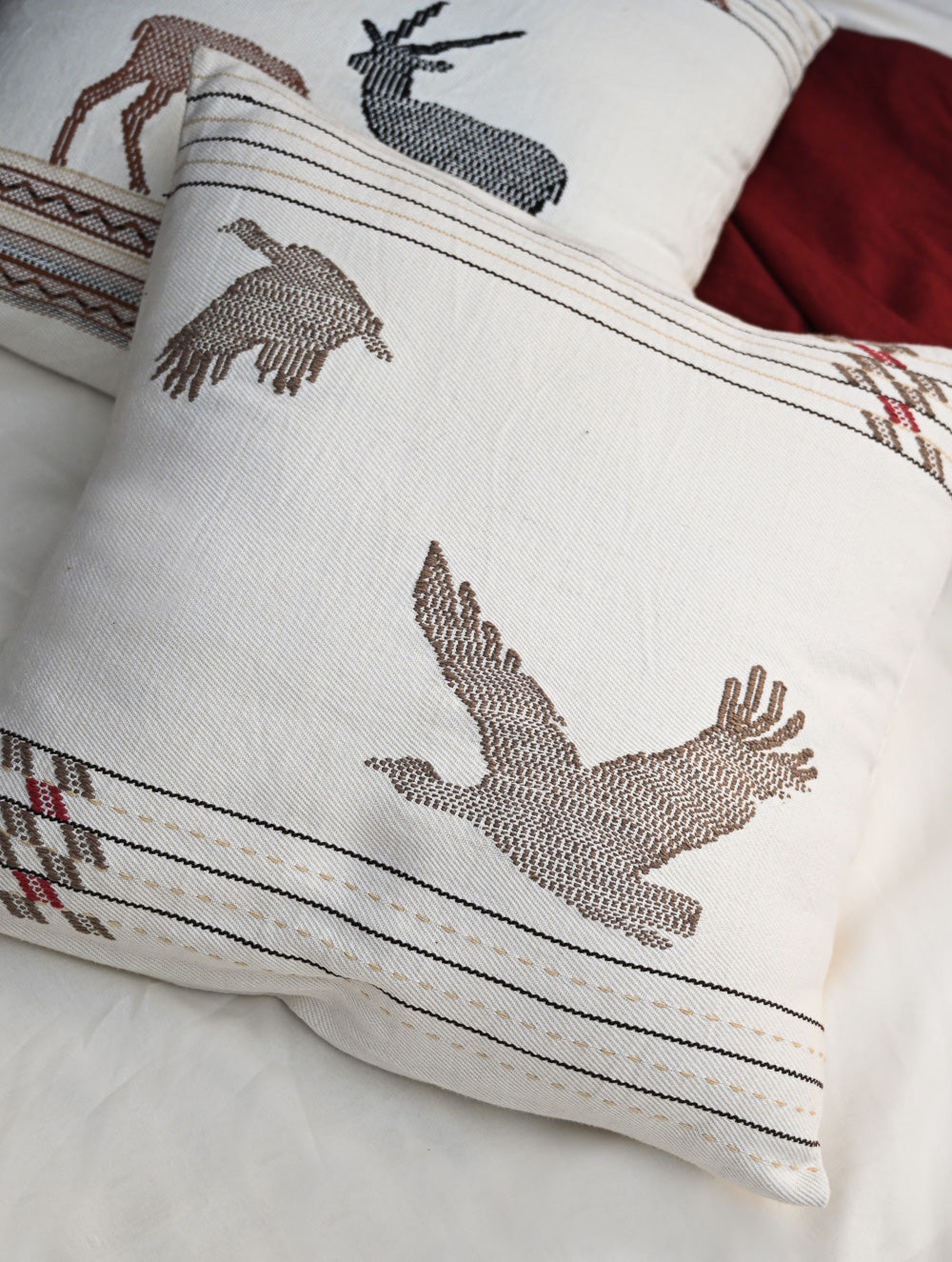 Exclusive, Large Handwoven Kashida Cushion Covers - Aranya (Set of 2), 20"x 20" 