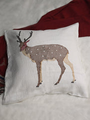 Exclusive, Extra Large Handwoven Kashida Cushion Cover - Chital Deer, 24" x 24"