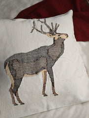Exclusive, Extra Large Handwoven Kashida Cushion Cover - Barasingha, 24" x 24"