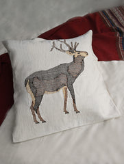 Exclusive, Extra Large Handwoven Kashida Cushion Cover - Barasingha, 24" x 24"