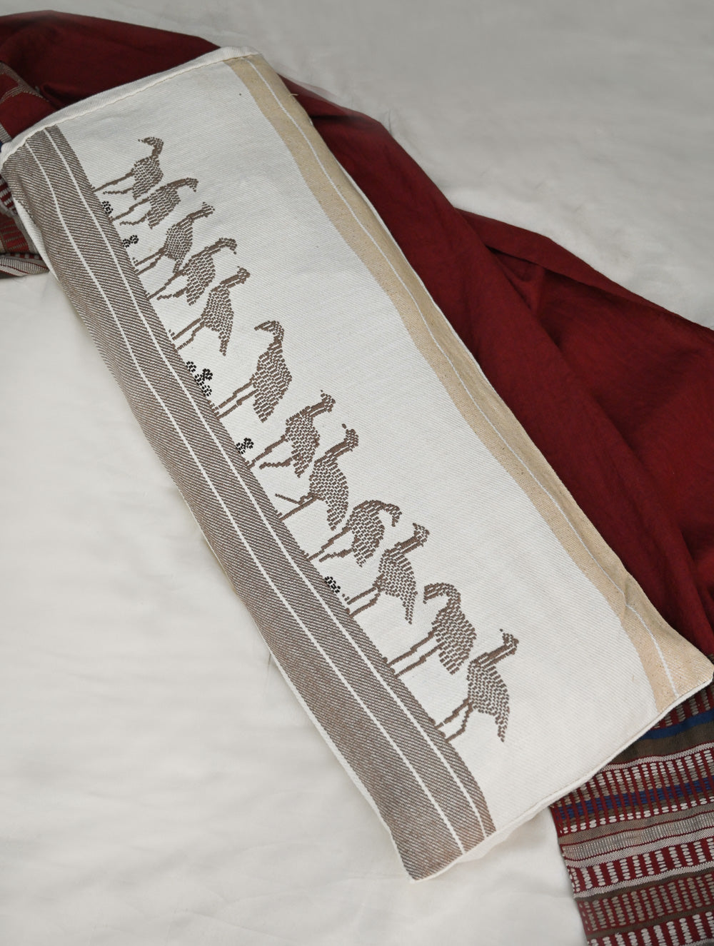 Exclusive, Extra Large Handwoven Kashida Cushion Cover - Pakshi Path, 32"x 14"