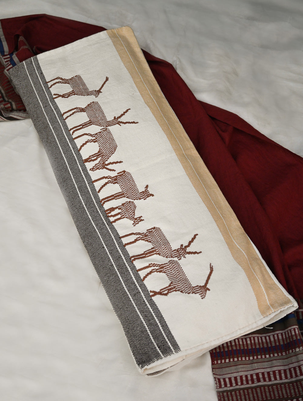 Exclusive, Extra Large Handwoven Kashida Cushion Cover - Mrig Path, 32"x 14"