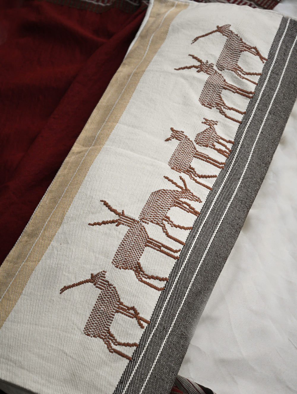 Exclusive, Extra Large Handwoven Kashida Cushion Cover - Mrig Path, 32"x 14"