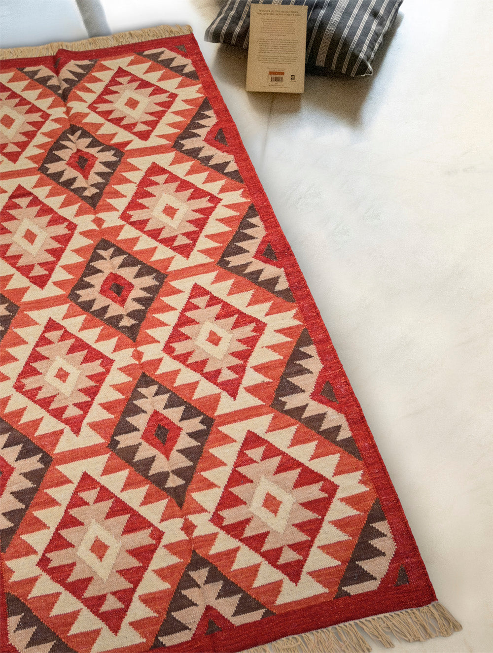 Handwoven Kilim Rug - Red Diamonds