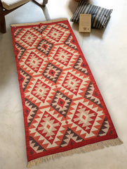 Handwoven Kilim Rug - Red Diamonds