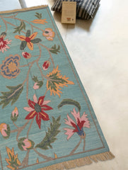 Handwoven Kilim Rug - Aqua Floral Vine (Length 6ft x Width 4ft)