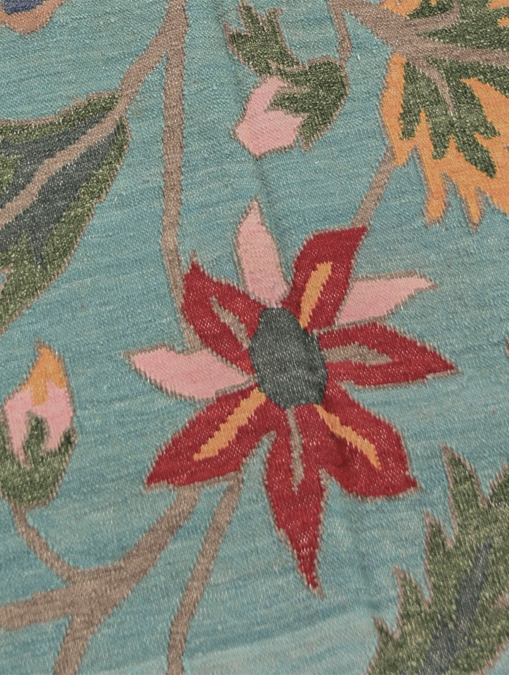 Handwoven Kilim Rug - Aqua Floral Vine (Length 6ft x Width 4ft)
