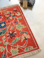 Handwoven Kilim Rug - Crimson Floral Vine (Length 5ft x Width 3ft)