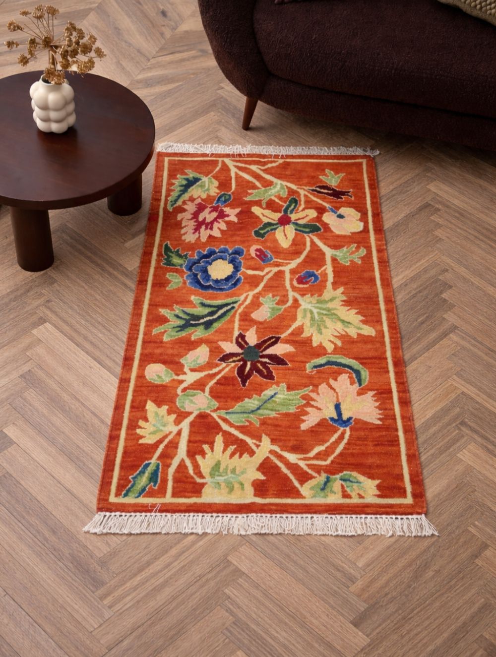 Handwoven Kilim Rug - Crimson Floral Vine (Length 5ft x Width 3ft)