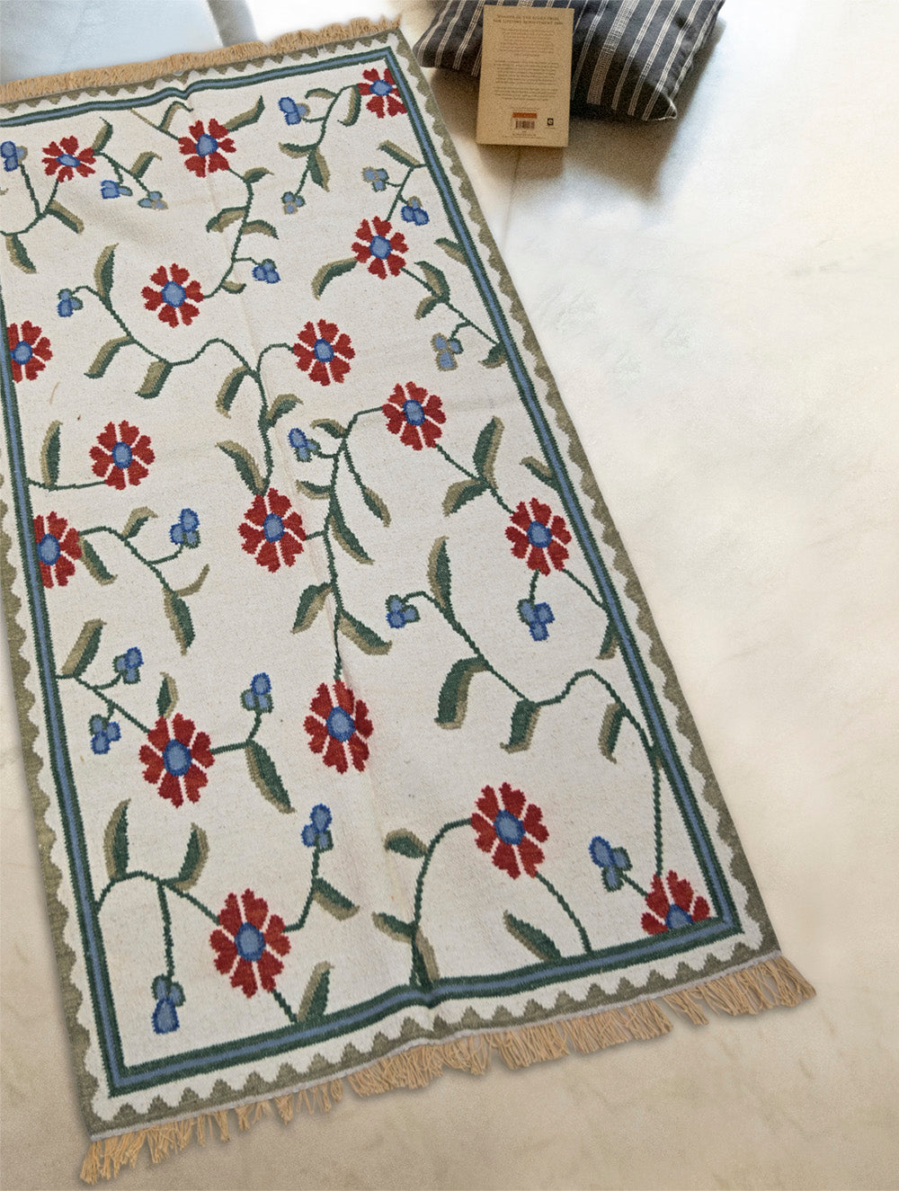 Handwoven Kilim Rug - Red Floral