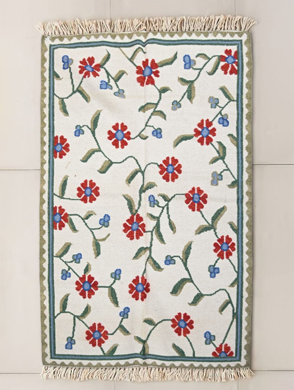 Handwoven Kilim Rug - Red Floral