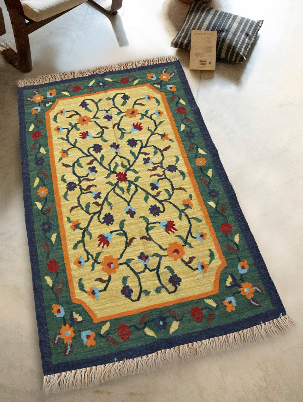 Handwoven Kilim Rug - Soft Yellow Field