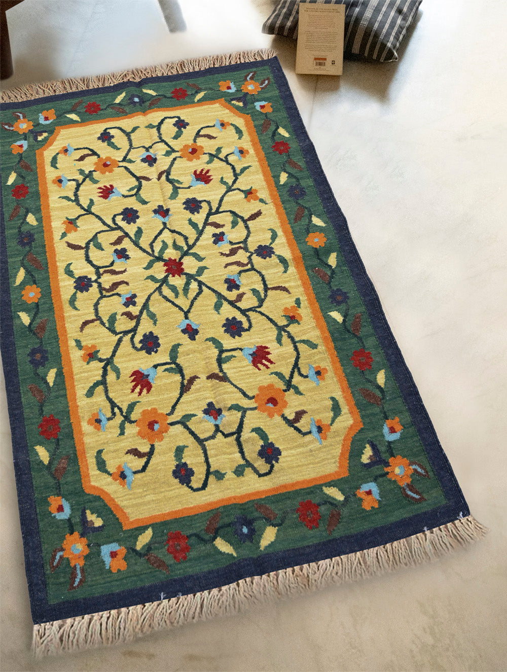 Handwoven Kilim Rug - Soft Yellow Field