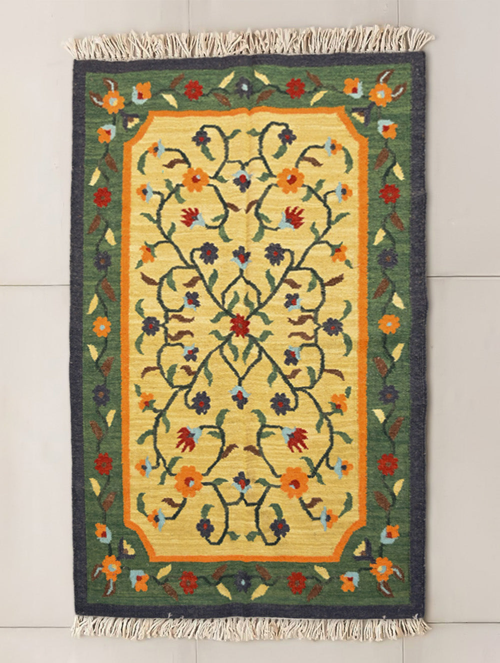 Handwoven Kilim Rug - Soft Yellow Field