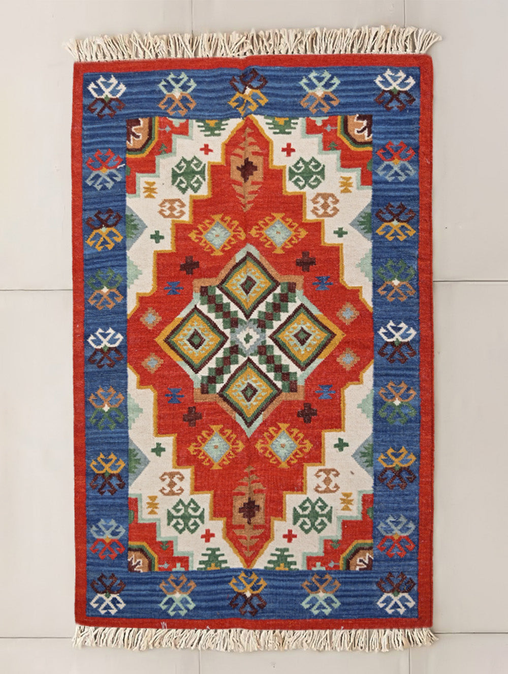 Handwoven Kilim Rug - Bold Medallion