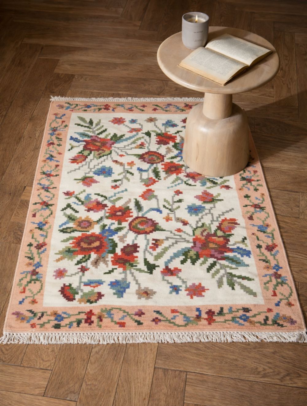 Handwoven Kilim Rug - Cream Bouquet