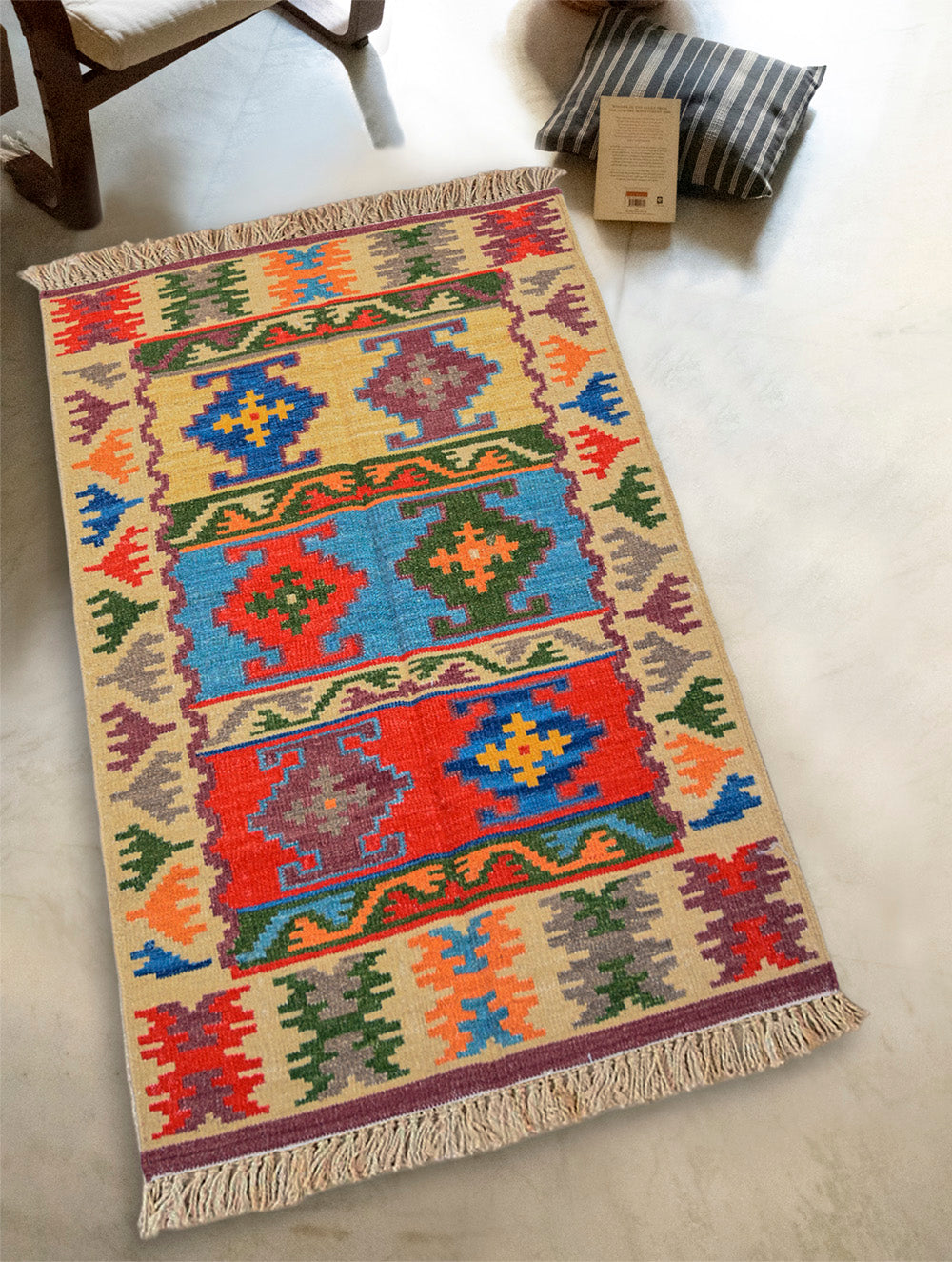 Handwoven Kilim Rug - Tribal Panels (Length 5ft x Width 3ft)