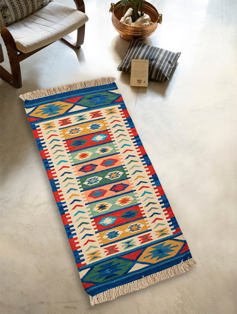Handwoven Kilim Rug - Nomadic Stripes (Length 6ft x Width 2ft)